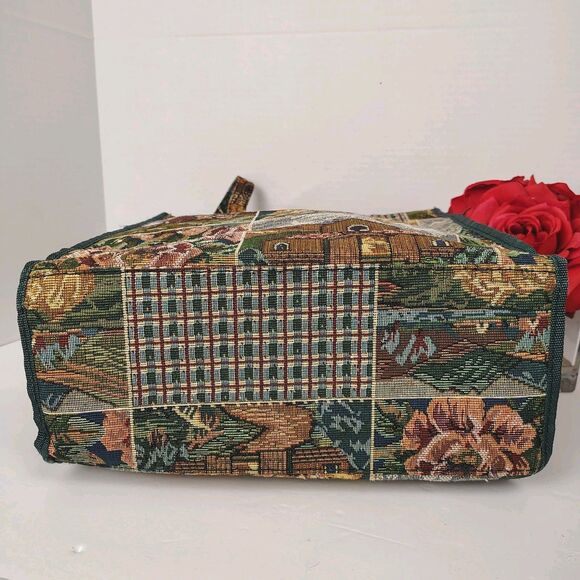 RARE 🔥 Pioneer Express Tapestry Tote Farm Flowers Cottage Country Ducks - Picture 6 of 14